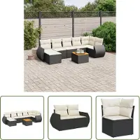 The Living Store 8-tlg. Garten-Sofagarnitur mit Kissen Schwarz Poly Rattan