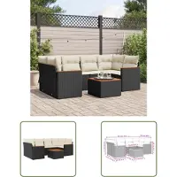 The Living Store 7-tlg. Garten-Sofagarnitur mit Kissen Schwarz Poly Rattan