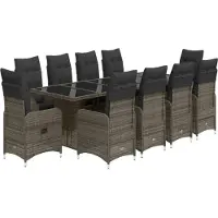 Syfax 11-tlg. Garten-Bistro-Set mit Kissen Grau Poly Rattan