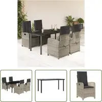 The Living Store 5-tlg. Garten-Essgruppe mit Kissen Hellgrau Poly Rattan