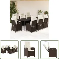 The Living Store 9-tlg. Garten-Essgruppe mit Kissen Braun Poly Rattan