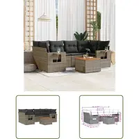 The Living Store 7-tlg. Garten-Sofagarnitur mit Kissen Grau Poly Rattan