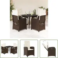The Living Store 5-tlg. Garten-Essgruppe mit Kissen Braun Poly Rattan