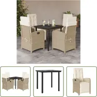 The Living Store 5-tlg. Garten-Essgruppe mit Kissen Beige Poly Rattan