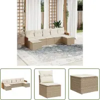 The Living Store 7-tlg. Garten-Sofagarnitur mit Kissen Beige Poly Rattan