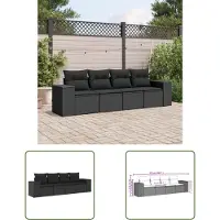 The Living Store 4-tlg. Garten-Sofagarnitur mit Kissen Schwarz Poly Rattan