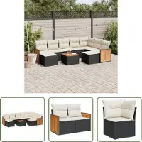The Living Store 10-tlg. Garten-Sofagarnitur mit Kissen Schwarz Poly Rattan