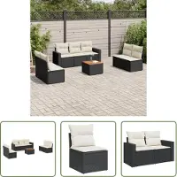 The Living Store 8-tlg. Garten-Sofagarnitur mit Kissen Schwarz Poly Rattan