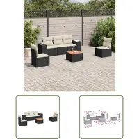 The Living Store 6-tlg. Garten-Sofagarnitur mit Kissen Schwarz Poly Rattan