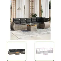 The Living Store 7-tlg. Garten-Sofagarnitur mit Kissen Grau Poly Rattan