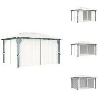 vidaXL Pavillon mit Vorhängen 400 x 300 cm Creme Aluminium - Pavillons & Partyzelte