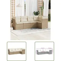 The Living Store 5-tlg. Garten-Sofagarnitur mit Kissen Beige Poly Rattan