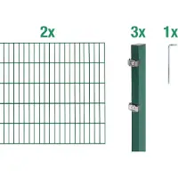 Alberts Doppelstabmatten Zaun, Höhe 180 cm, Länge 4 m, Zaun-Komplettset zum Einbetonieren, grün, Pfosten 60x40 mm