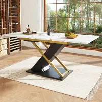 STILVORA Ausziehbar Esstisch (120-160×80cm),Küchentisch mit goldenen Kreuzbeinen