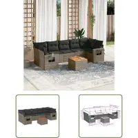 The Living Store 8-tlg. Garten-Sofagarnitur mit Kissen Grau Poly Rattan