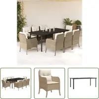 The Living Store 9-tlg. Garten-Essgruppe mit Kissen Beige Poly Rattan