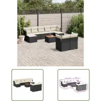 The Living Store 10-tlg. Garten-Sofagarnitur mit Kissen Schwarz Poly Rattan