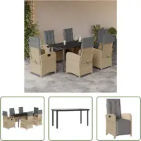The Living Store 7-tlg. Garten-Essgruppe mit Kissen Beigemischung Poly Rattan
