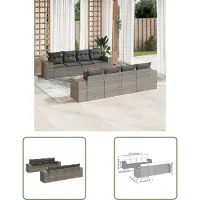 The Living Store 9-tlg. Garten-Sofagarnitur mit Kissen Grau Poly Rattan