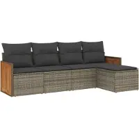 Syfax 5-tlg. Garten-Sofagarnitur mit Kissen Grau Poly Rattan