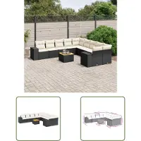 The Living Store 11-tlg. Garten-Sofagarnitur mit Kissen Schwarz Poly Rattan