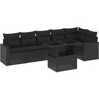 Syfax 7-tlg. Garten-Sofagarnitur mit Kissen Schwarz Poly Rattan