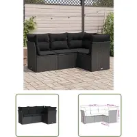 The Living Store 4-tlg. Garten-Sofagarnitur mit Kissen Schwarz Poly Rattan