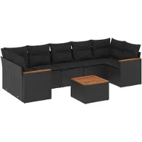 Syfax 8-tlg. Garten-Sofagarnitur mit Kissen Schwarz Poly Rattan