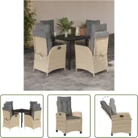 The Living Store 5-tlg. Garten-Essgruppe mit Kissen Beige Poly Rattan