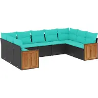 Syfax 9-teiliges Gartensofa-Set mit Kissen, schwarzes Polyrattan