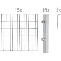 Alberts Doppelstabmatten Zaun, Höhe 120 cm, Länge 30 m, Zaun-Komplettset zum Einbetonieren, feuerverzinkt, Pfosten 60x40 mm
