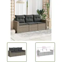 The Living Store 3-tlg. Garten-Sofagarnitur mit Kissen Grau Poly Rattan