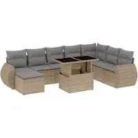 Syfax 9-tlg. Garten-Sofagarnitur mit Kissen Beige Poly Rattan