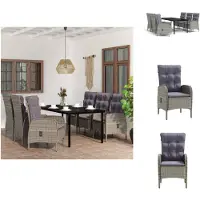 vidaXL 7-tlg. Garten-Essgruppe mit Kissen Grau und Schwarz - Gartenmöbel-Sets