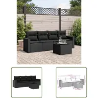 The Living Store 5-tlg. Garten-Sofagarnitur mit Kissen Schwarz Poly Rattan