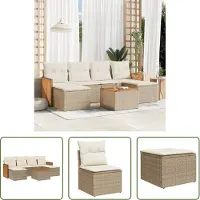 The Living Store 7-tlg. Garten-Sofagarnitur mit Kissen Beige Poly Rattan