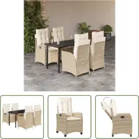 The Living Store 5-tlg. Garten-Essgruppe mit Kissen Beige Poly Rattan