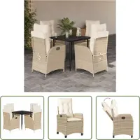 The Living Store 5-tlg. Garten-Essgruppe mit Kissen Beige Poly Rattan