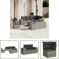 The Living Store 9-tlg. Garten-Sofagarnitur mit Kissen Grau Poly Rattan