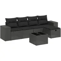 Syfax 6-tlg. Garten-Sofagarnitur mit Kissen Schwarz Poly Rattan