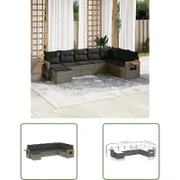 The Living Store 8-tlg. Garten-Sofagarnitur mit Kissen Grau Poly Rattan