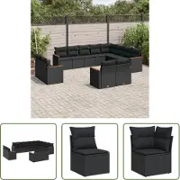 The Living Store 12-tlg. Garten-Sofagarnitur mit Kissen Schwarz Poly Rattan