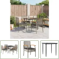 The Living Store 5-tlg. Garten-Essgruppe mit Kissen Grau Poly Rattan