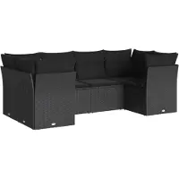Syfax 6-tlg. Garten-Sofagarnitur mit Kissen Schwarz Poly Rattan