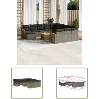 The Living Store 13-tlg. Garten-Sofagarnitur mit Kissen Grau Poly Rattan