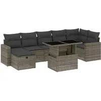 Syfax 8-tlg. Garten-Sofagarnitur mit Kissen Grau Poly Rattan