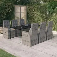 The Living Store 7-tlg. Garten-Essgruppe mit Auflagen Grau