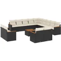Syfax 14-tlg. Garten-Sofagarnitur mit Kissen Schwarz Poly Rattan