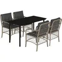 Syfax 5-tlg. Garten-Essgruppe mit Kissen Hellgrau Poly Rattan