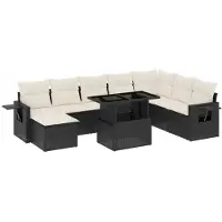 Syfax 8-tlg. Garten-Sofagarnitur mit Kissen Schwarz Poly Rattan